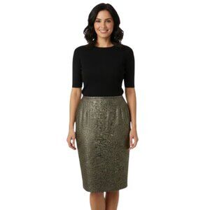 Lafayette 148 New York Size 16 Black Gold Sparkle Knit Pencil Skirt Career